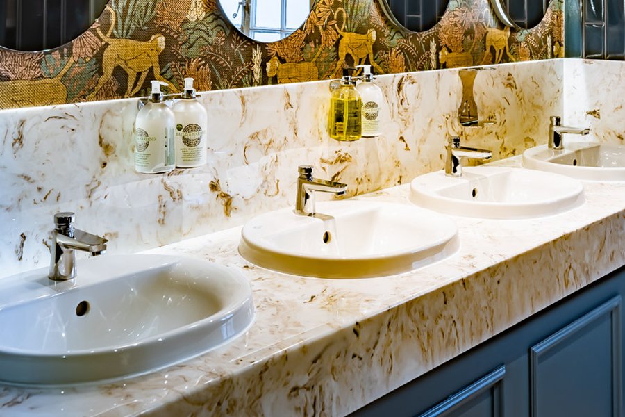 Vanity Tops in Caramel from 'Inspired by Pantone' Marble Range with a Splash Back