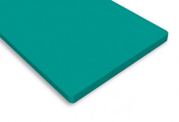 Vanity top in bright emerald finish from Versital 'Turquoise'.