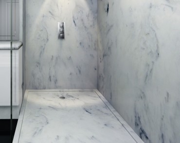 White marble shower with panels and shower tray