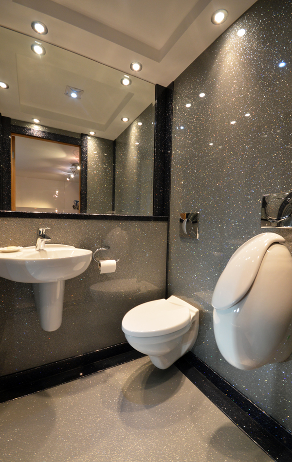 Made to order wc bathroom with villeroy and boch sink, geberit toilet and a stylish urinal
