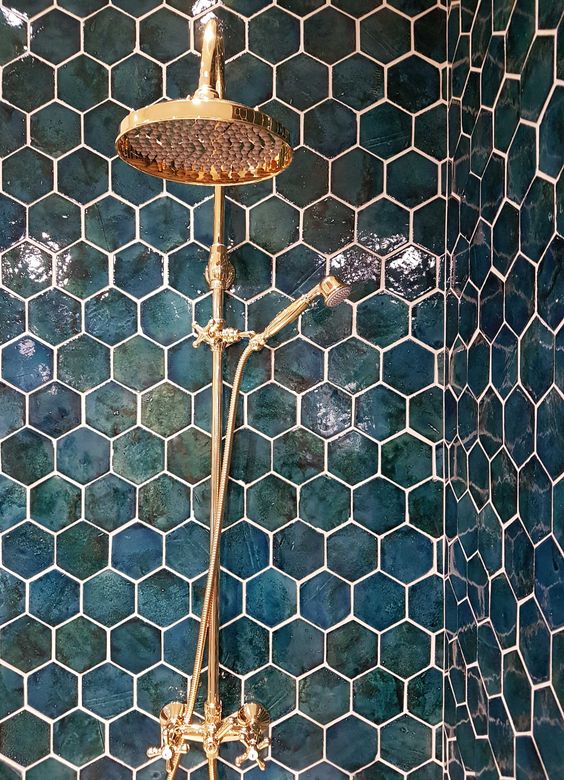 Hexagonal Teal Tiles by mosaikhjornet.dk 
