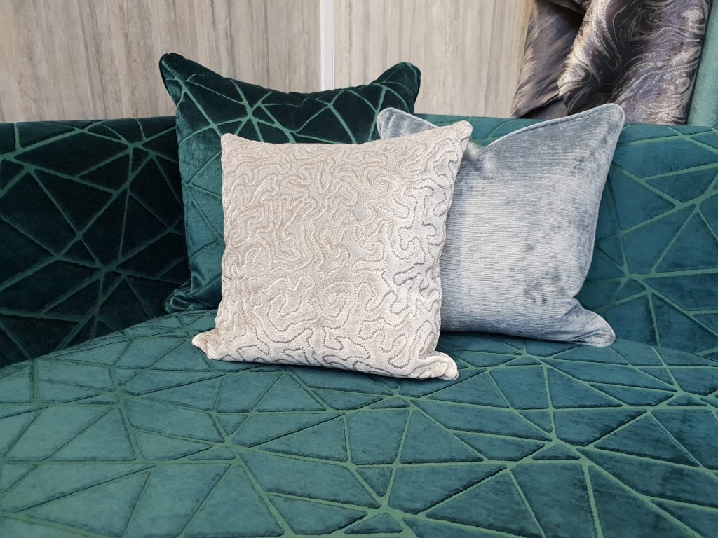 navy blue geometric sofa