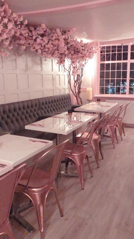 pink interior with blush table tops from versital