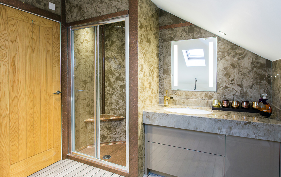 bathroom-design-with-a-shower-enclosure-and-a-matching-vanity-top-in-coffee-and-cream-with-complimenting-sparkly-panles-from-versital