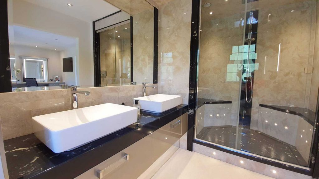 Luxury bathroom with bespoke shower tray