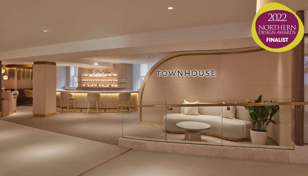 Northern design awards finalist Versital for the venue Townhouse Harrods - modern chic nail venue with luxury feel in creams and gold