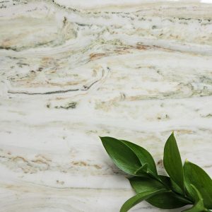 Driftwood - rich brown and green veined marble with linear veins. Cultured marble finish from the Versital ECO range from 100% recycled resin